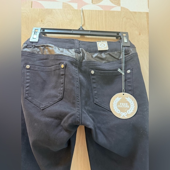Free Culture Black Skinny Jeans with Faux Leather Inserts. - Picture 9 of 13
